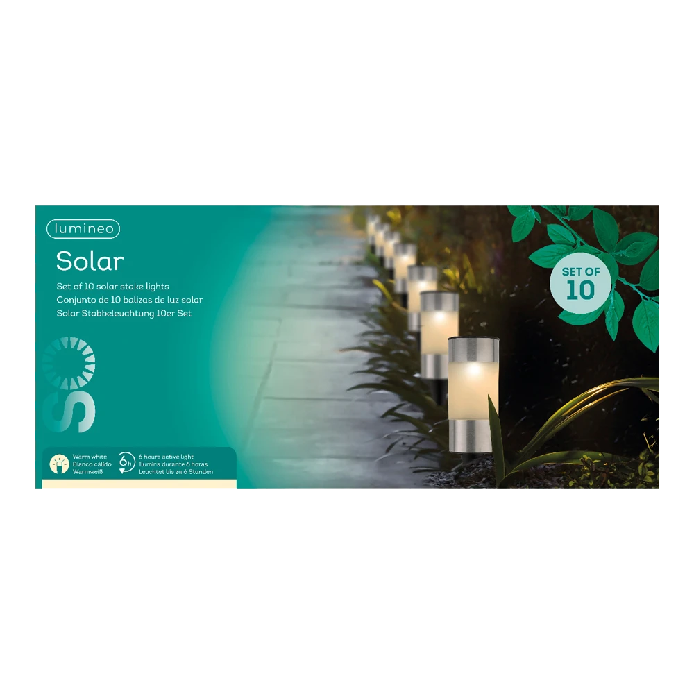 Lumineo LED Solar Tuinlamp - D6 X H14cm - RVS - 10st.