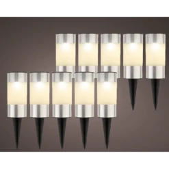 Lumineo LED Solar Tuinlamp - D6 X H14cm - RVS - 10st. -Groen Verkoop led solar tuinlamp d6 x h14cm rvs 10st solar 2 3