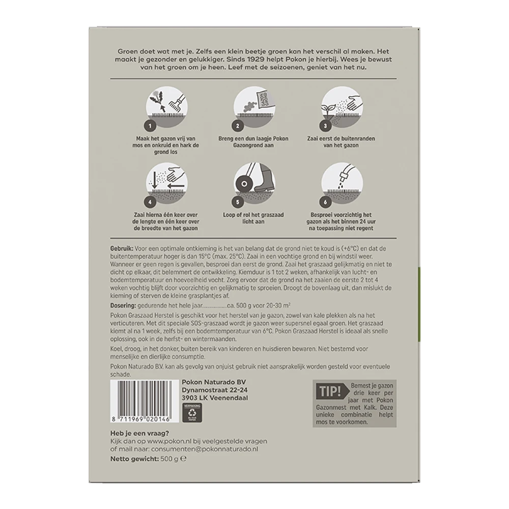 Pokon Graszaad Herstel 500gr - Graszaad 4 Pokon Graszaad Herstel 500gr - Graszaad - Afbeelding 2