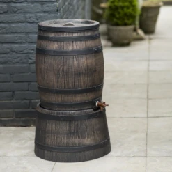 Regenton 120L Kunststof Met Houtlook - H66xu00d850,5cm - Nature -Groen Verkoop regenton 120l kunststof met houtlook h66x50 5cm nature 4